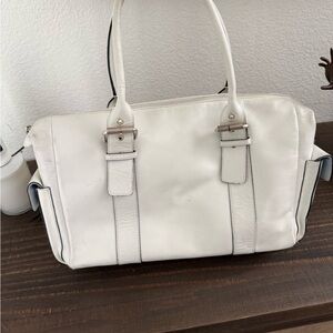 Elegant White Leather Satchel Tote Handbag